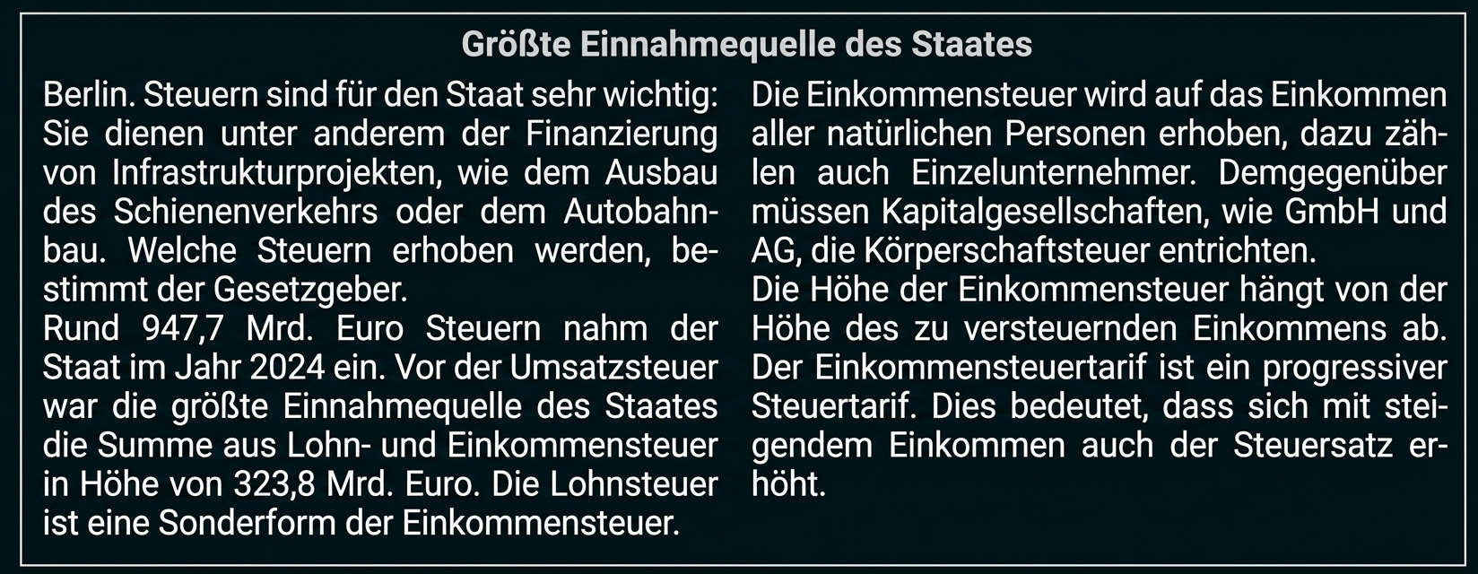 Info-Grafik zu Steuern und Einkommensteuer in Deutschland